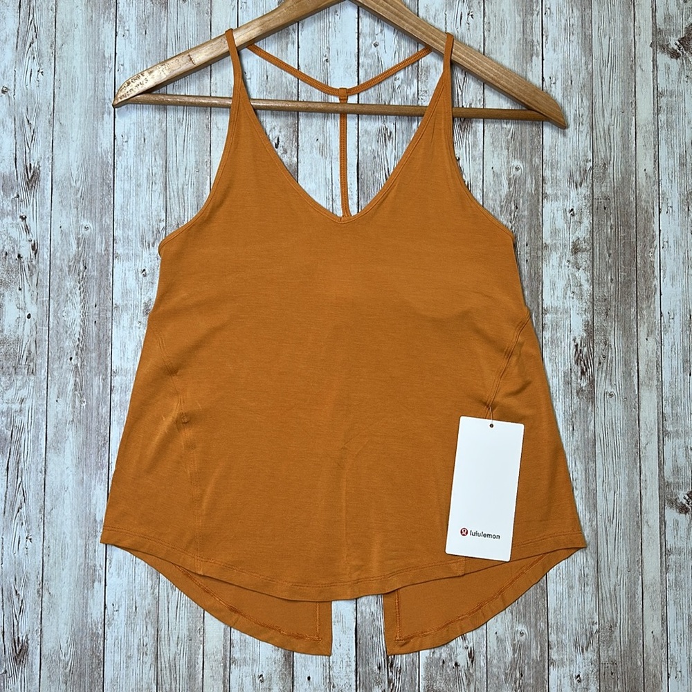 Lululemon Modal Silk Yoga Tank Top sz 2 Autumn Orange Tie T-Back Strappy
